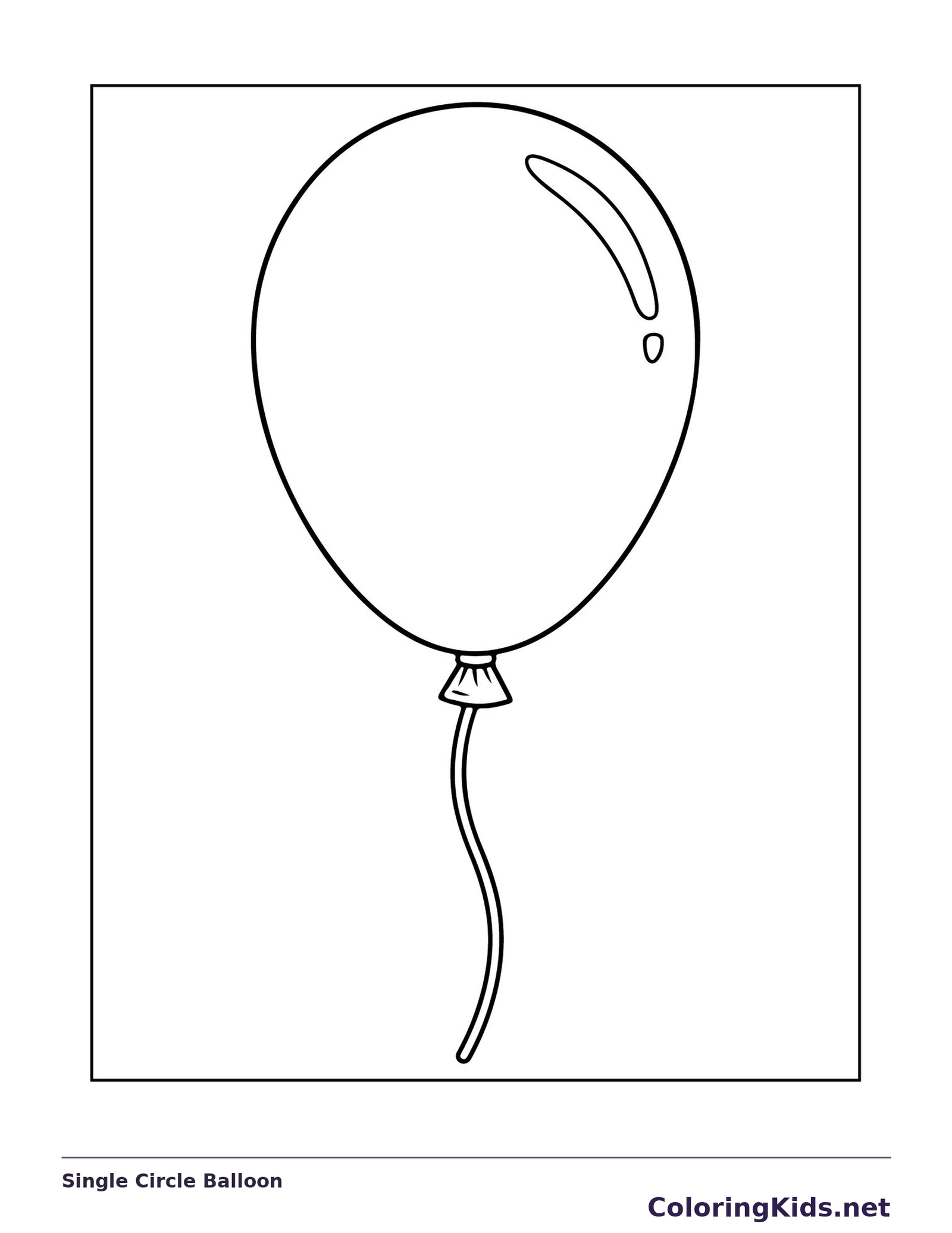 Black and white printable drawing of single Circle Balloon