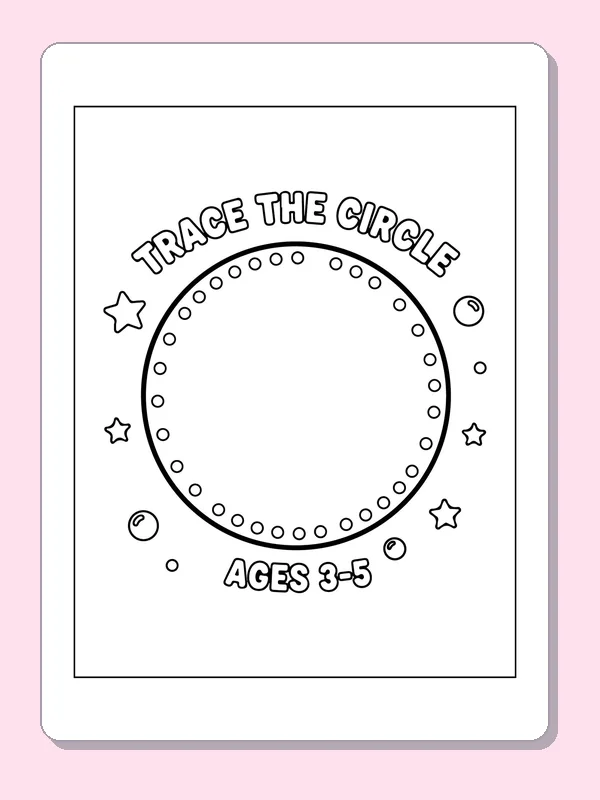 Black and white printable drawing of dotted Circle Tracing Worksheet