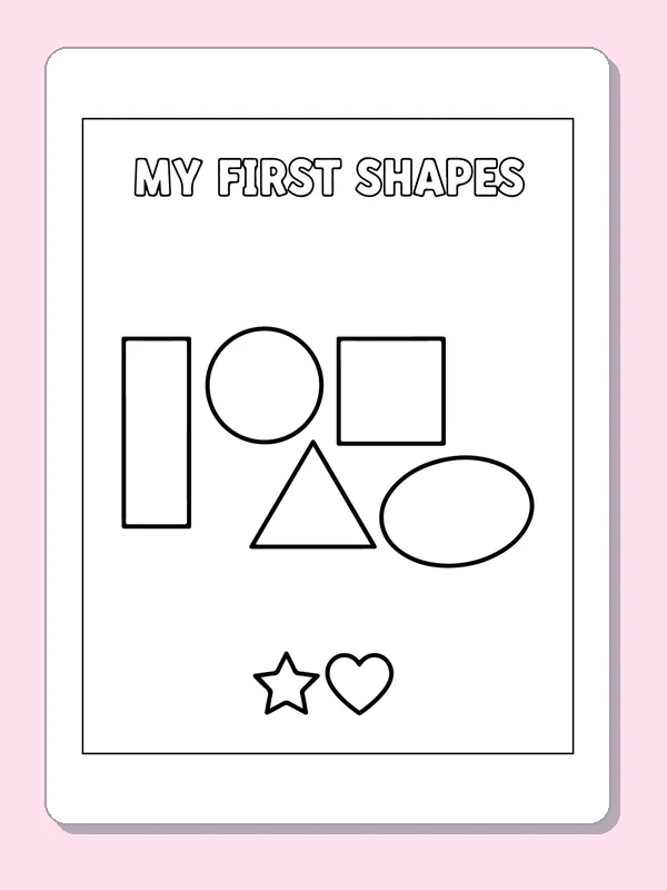 Black and white printable drawing of my First Shapes Chart