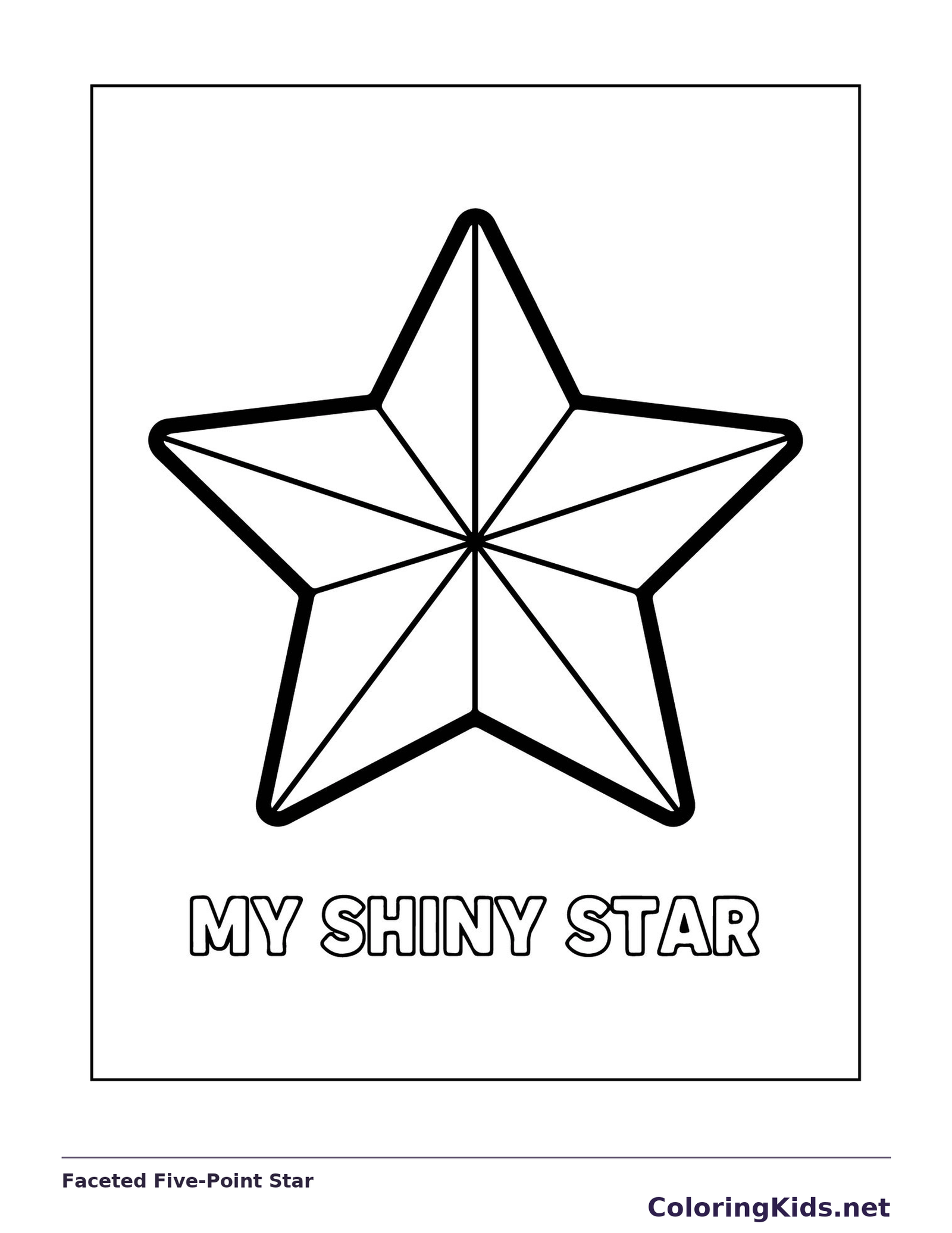 Black and white printable drawing of faceted Five-Point Star
