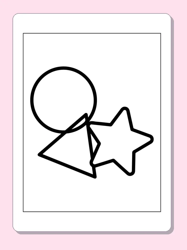 Black and white printable drawing of overlapping Circle Triangle and Star