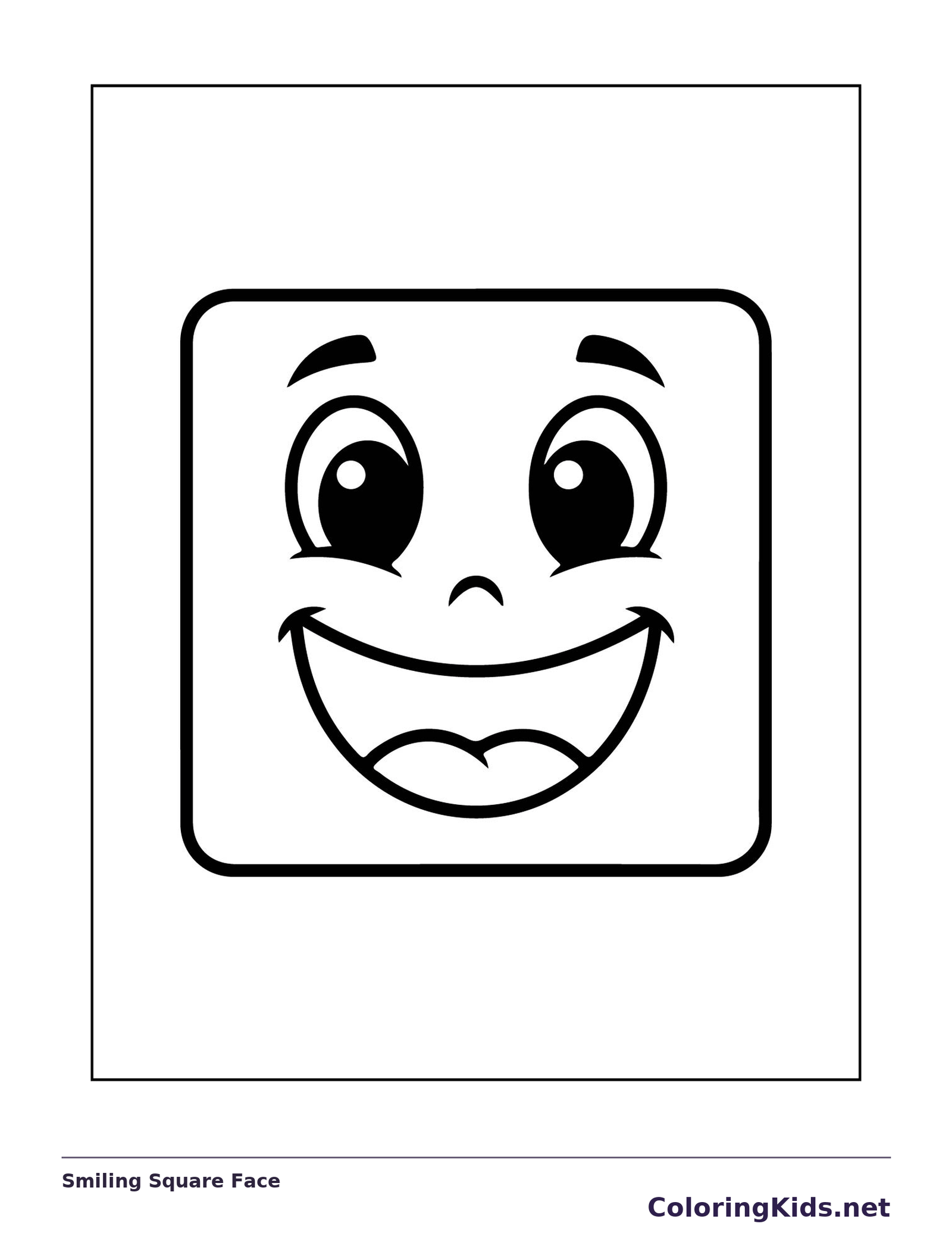 Black and white printable drawing of smiling Square Face