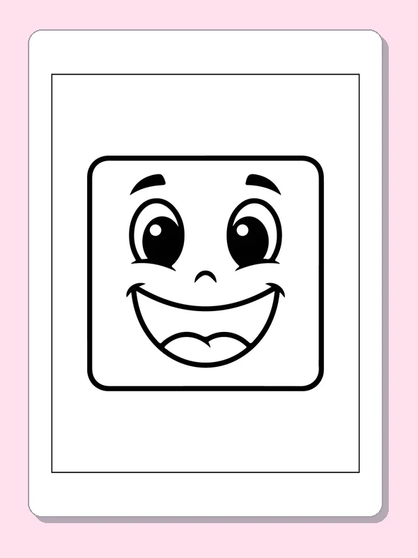 Black and white printable drawing of smiling Square Face