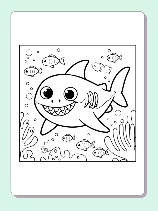 Child With Fishbone Shark Followed By A Small Fish coloring page | ColoringKids.net