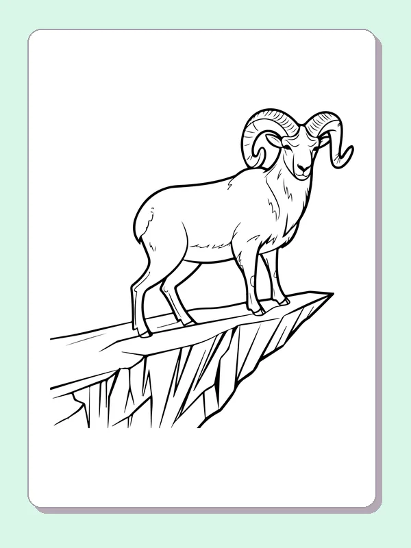 Side-view bighorn ram standing at edge of jagged cliff