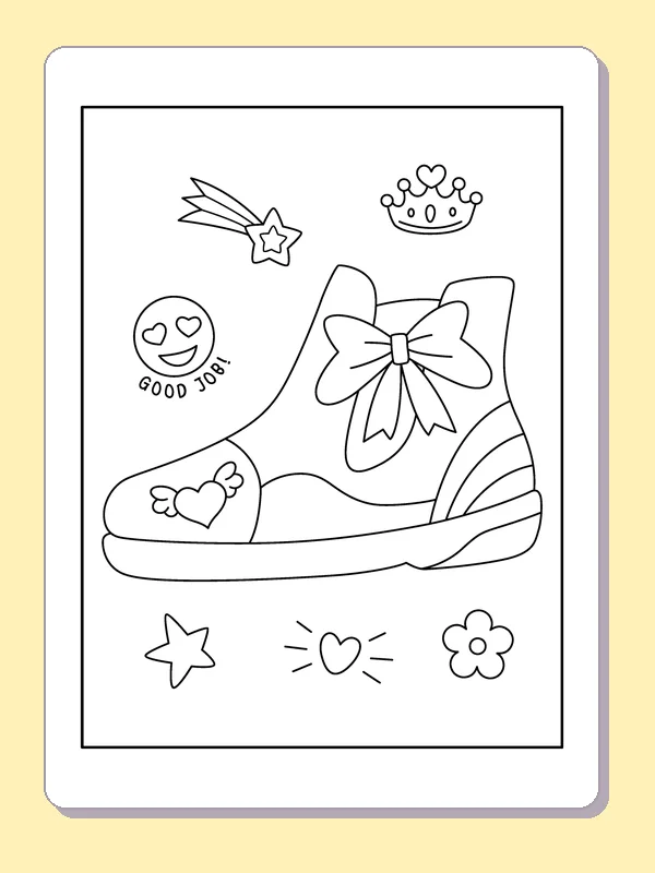 High Top with a Large Ribbon Bow coloring page: black and white line art to print or color online