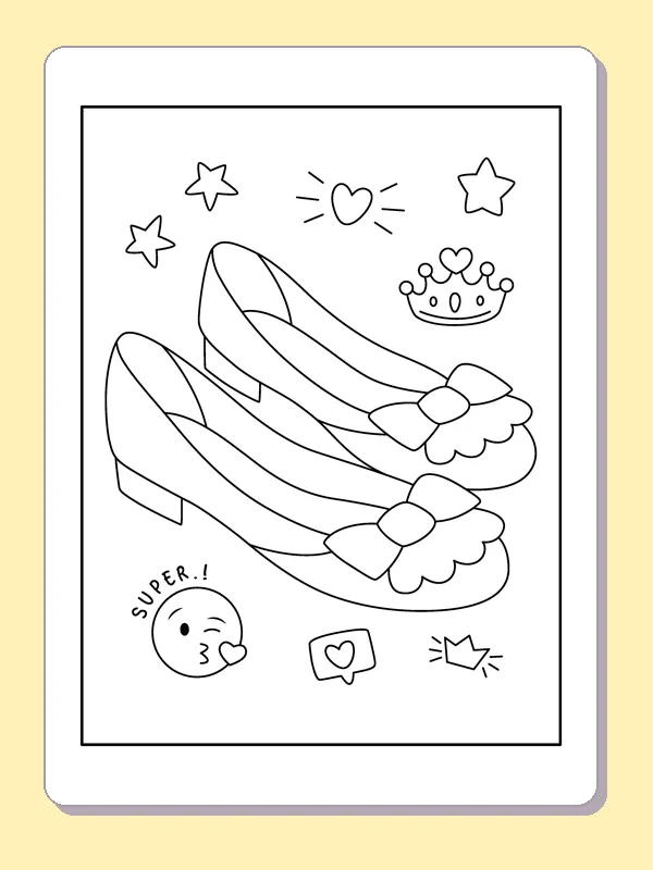 Party Shoes with Rounded Bows coloring page: black and white line art to print or color online