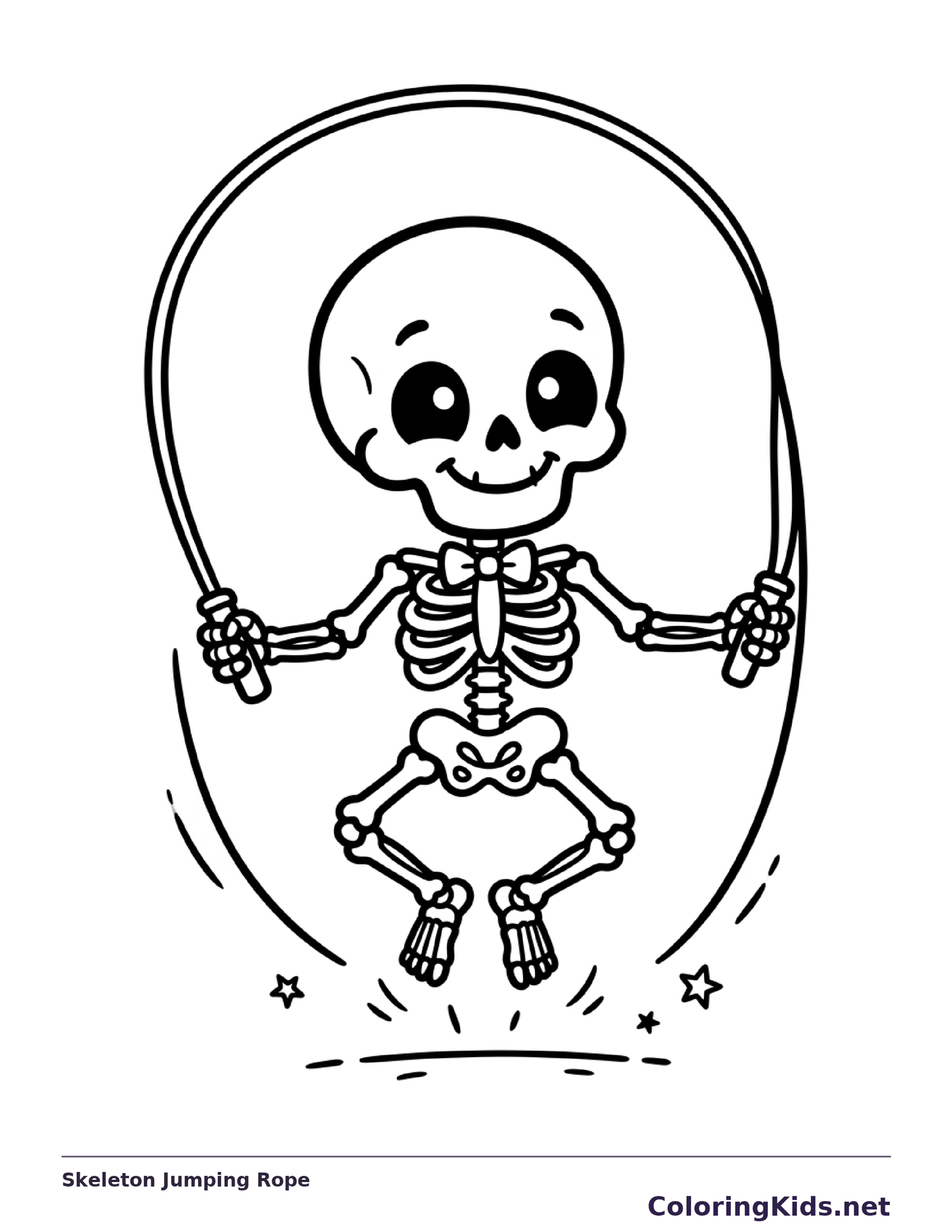 A skeleton jumps rope inside a wide arc.