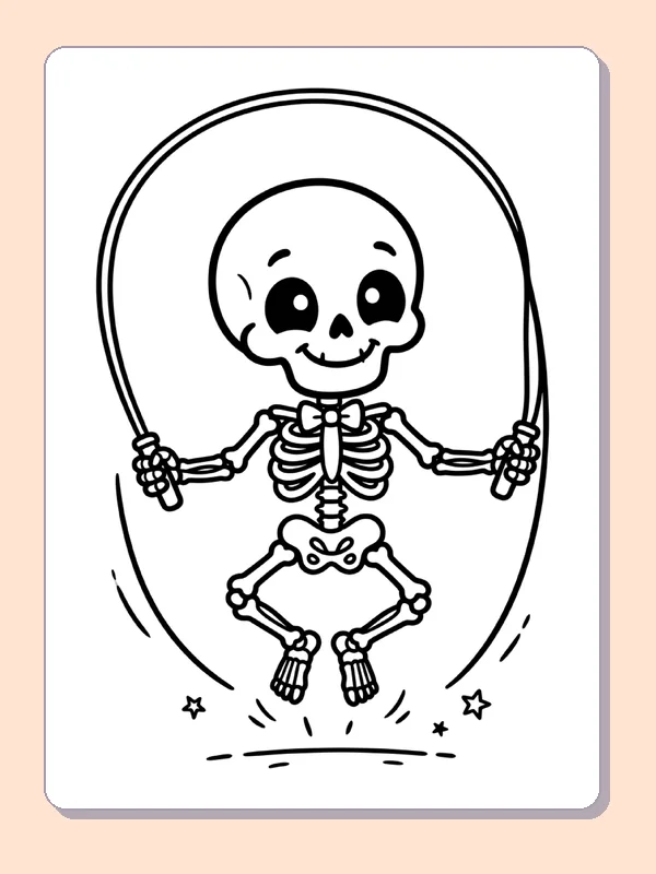 A skeleton jumps rope inside a wide arc.