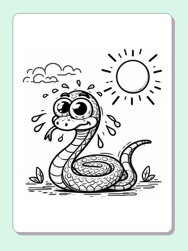 Black and white printable hot snake beneath the desert sun coloring sheet