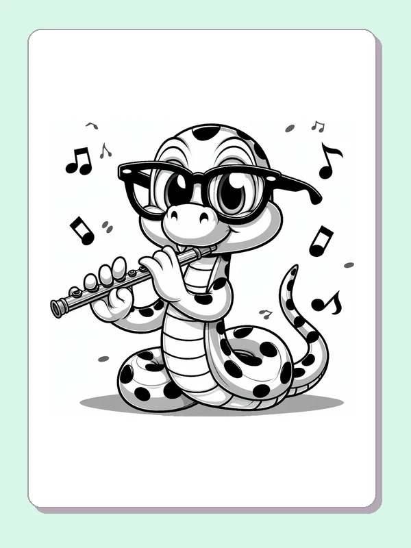 Black and white printable musical snake with round glasses coloring sheet