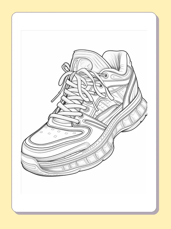 Chunky sneaker with curved toe and heavy ridged sole, black-and-white line art