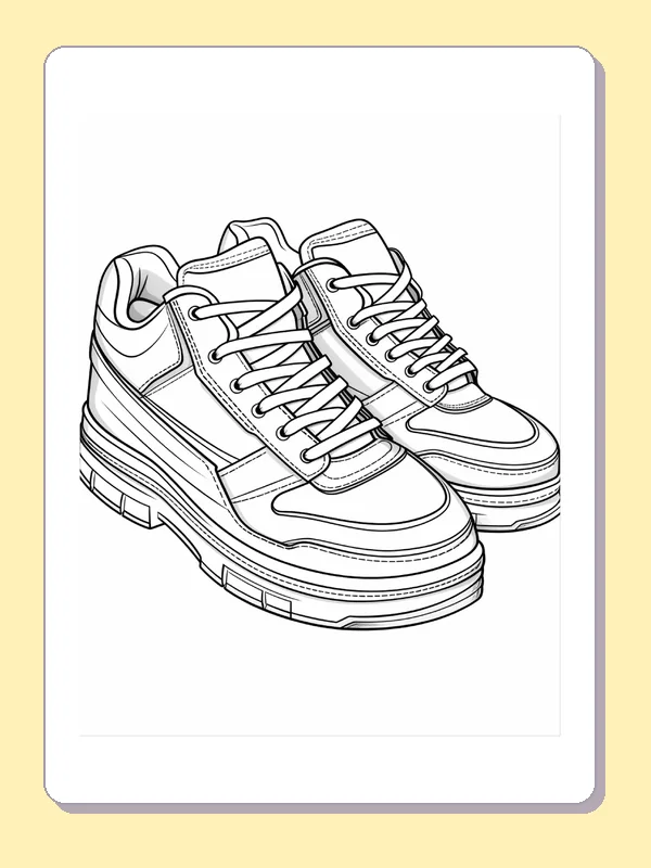 Overlapping low-top sneaker pair with thick soles, black-and-white line art