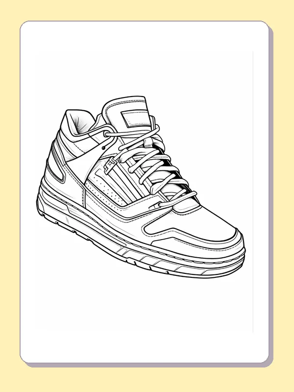 Low-top sneaker with parallel side stripes and laces, black-and-white line art