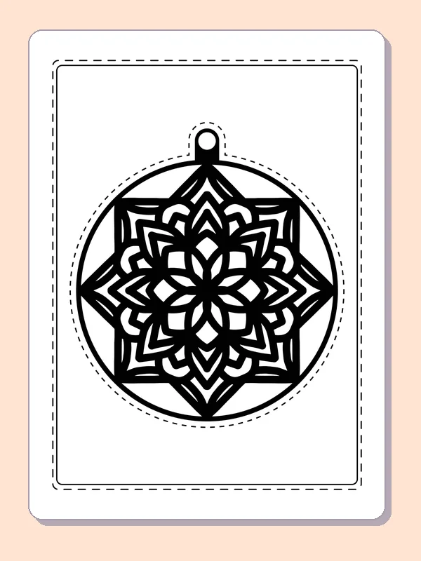 Hanging ornament with overlapping angular star points and petal outlines