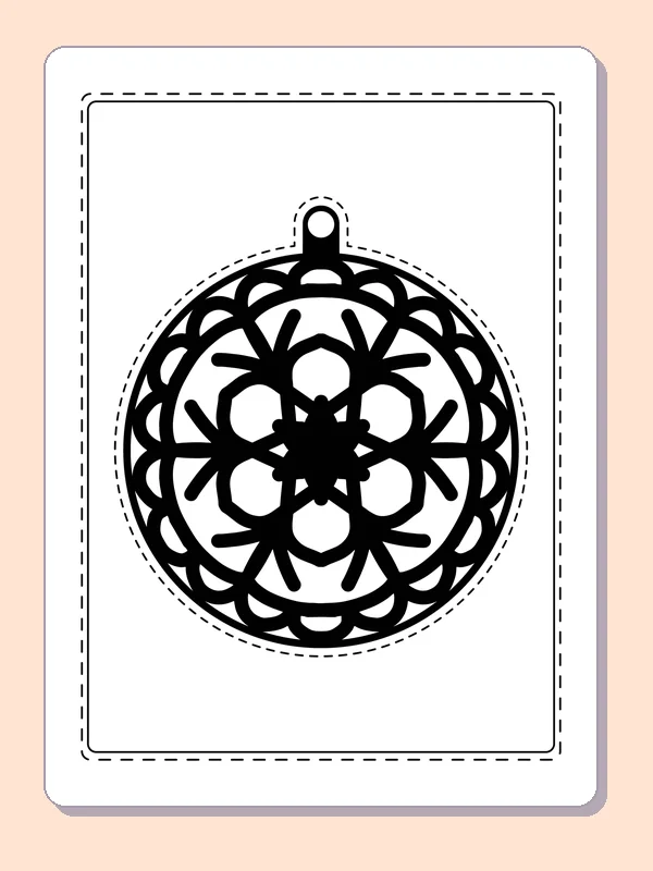 Round ornament with bold overlapping rounded petals around a dark flower center