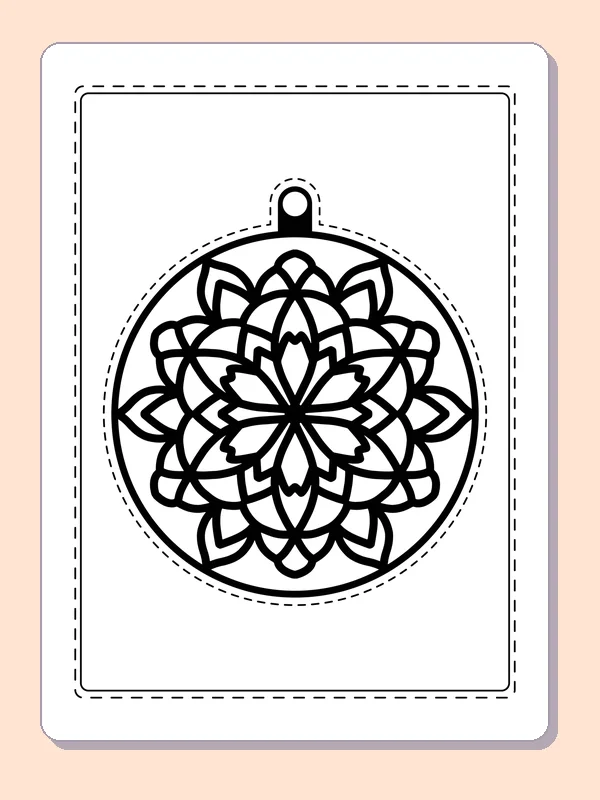 Round ornament with pointed outer petals and a smaller looping flower inside