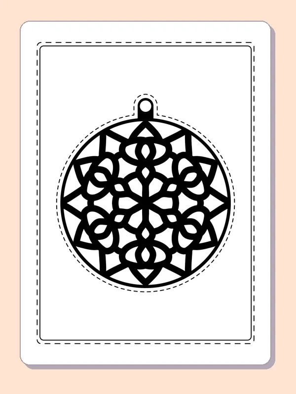 Round winter ornament of interlocking star and petal outlines with narrow spaces