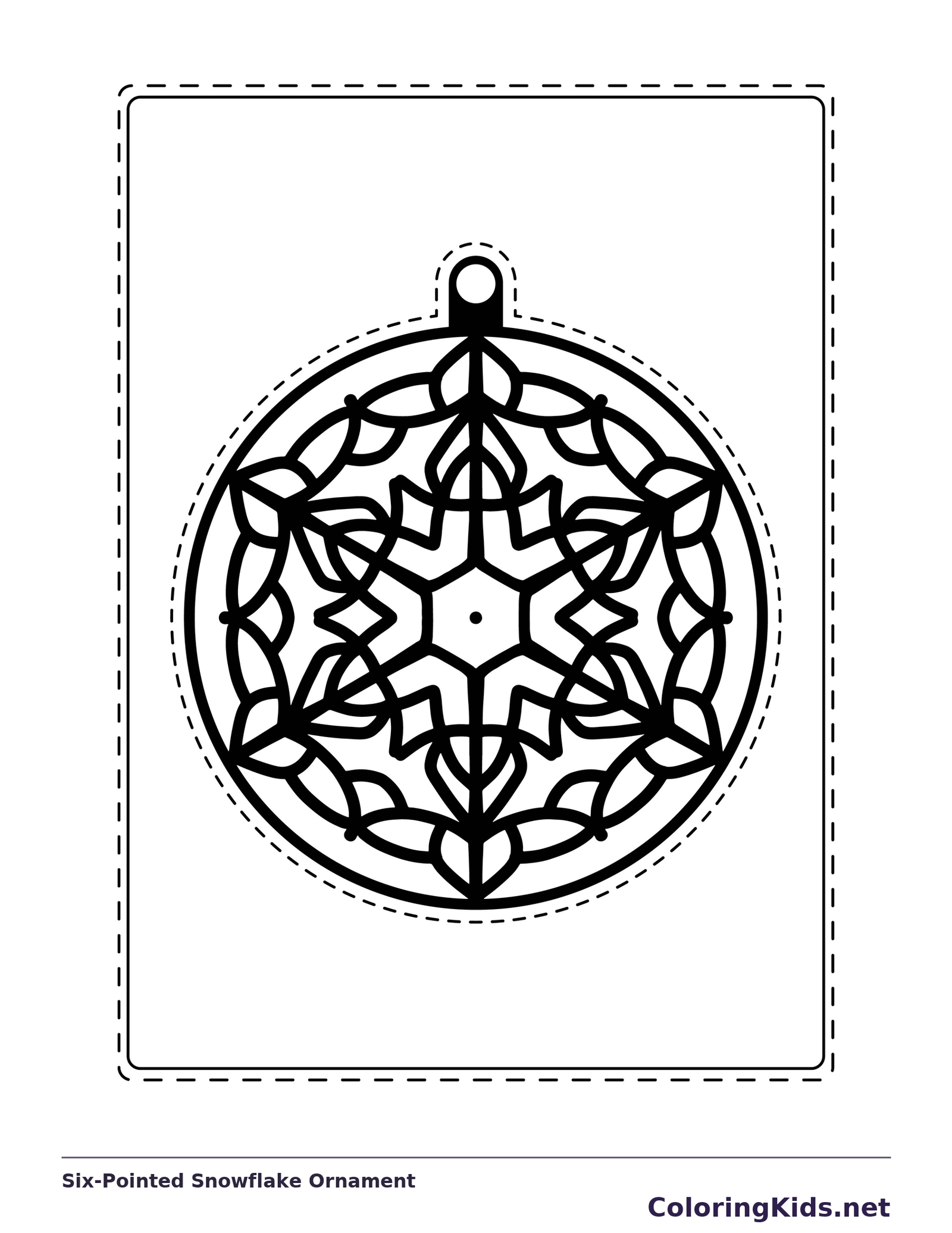 Round ornament with open six-point star center and curling petal border