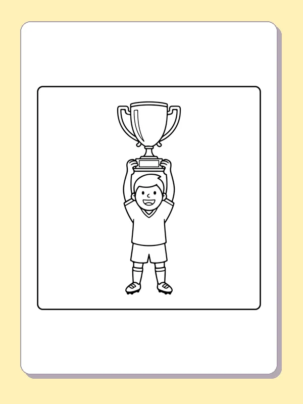 Child lifting soccer trophy overhead