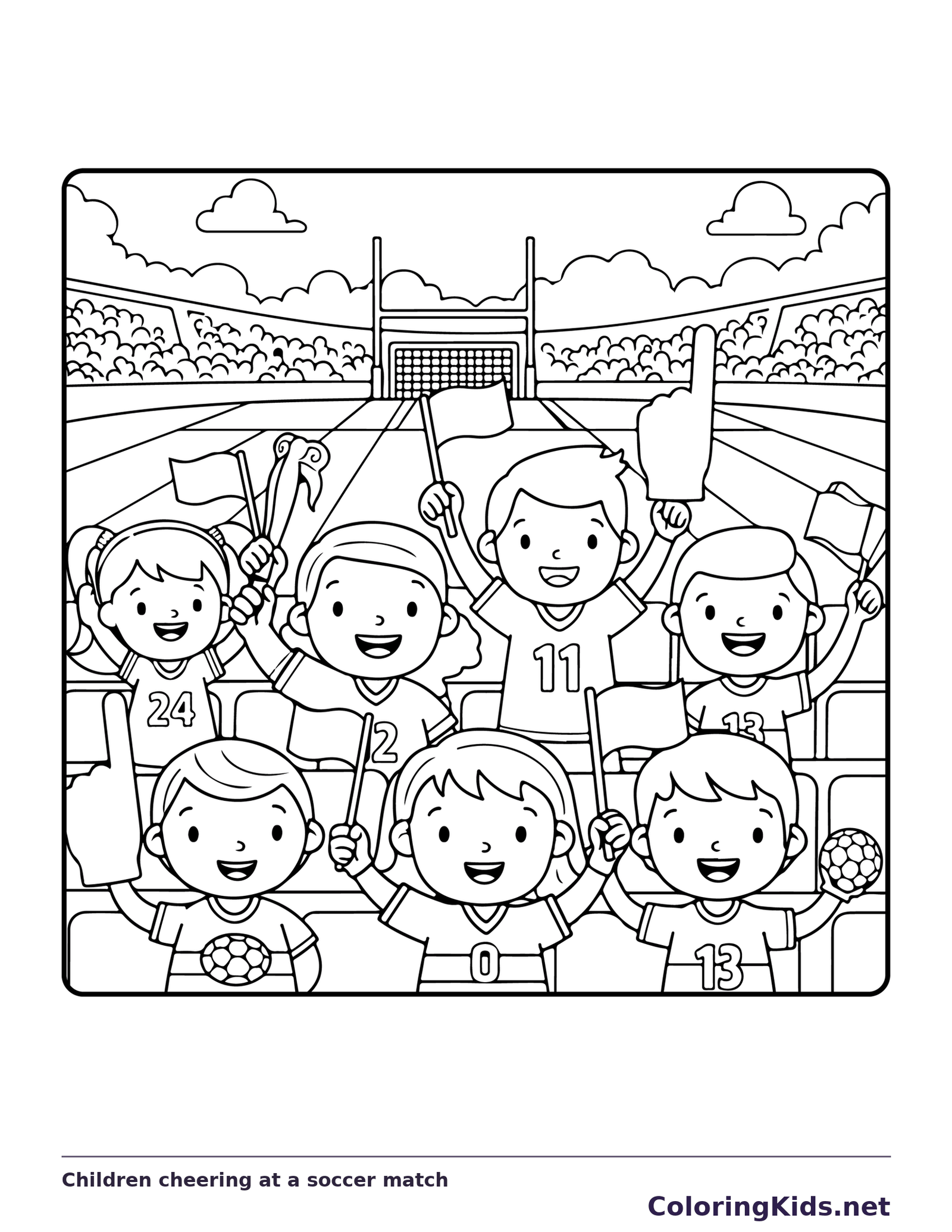 Children cheering at soccer match near goal