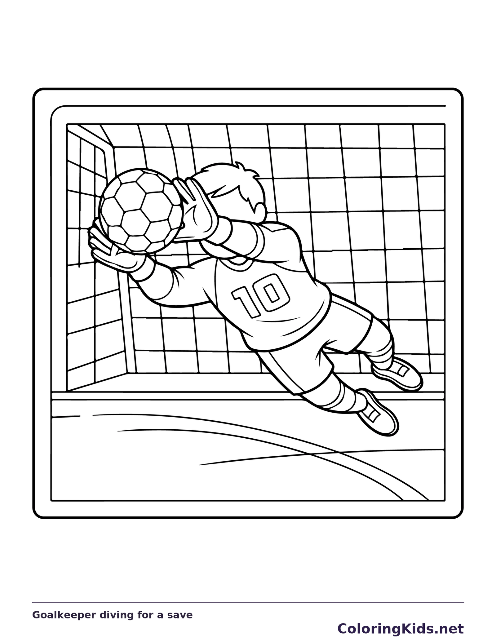 Goalkeeper diving sideways to catch soccer ball