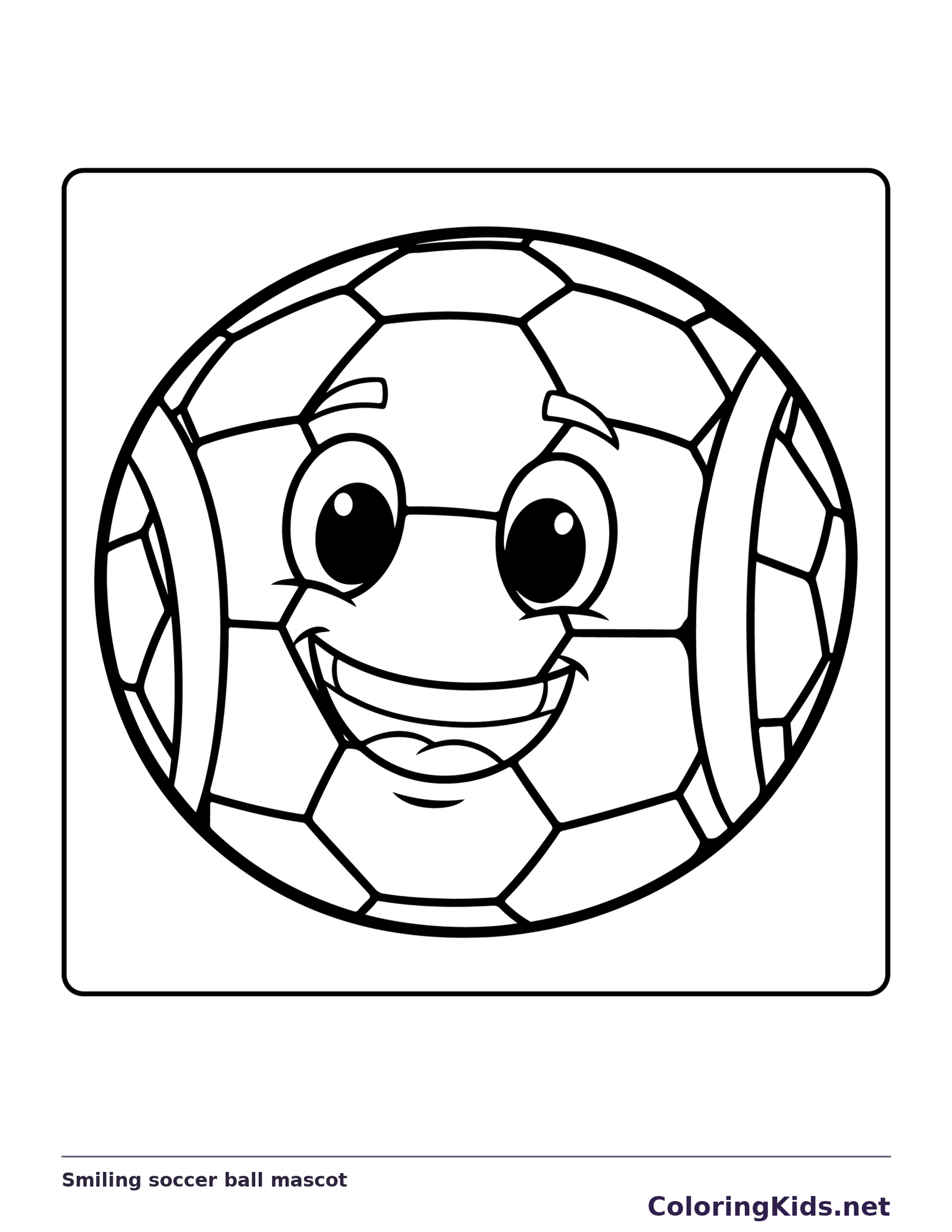 Smiling soccer ball mascot with large eyes