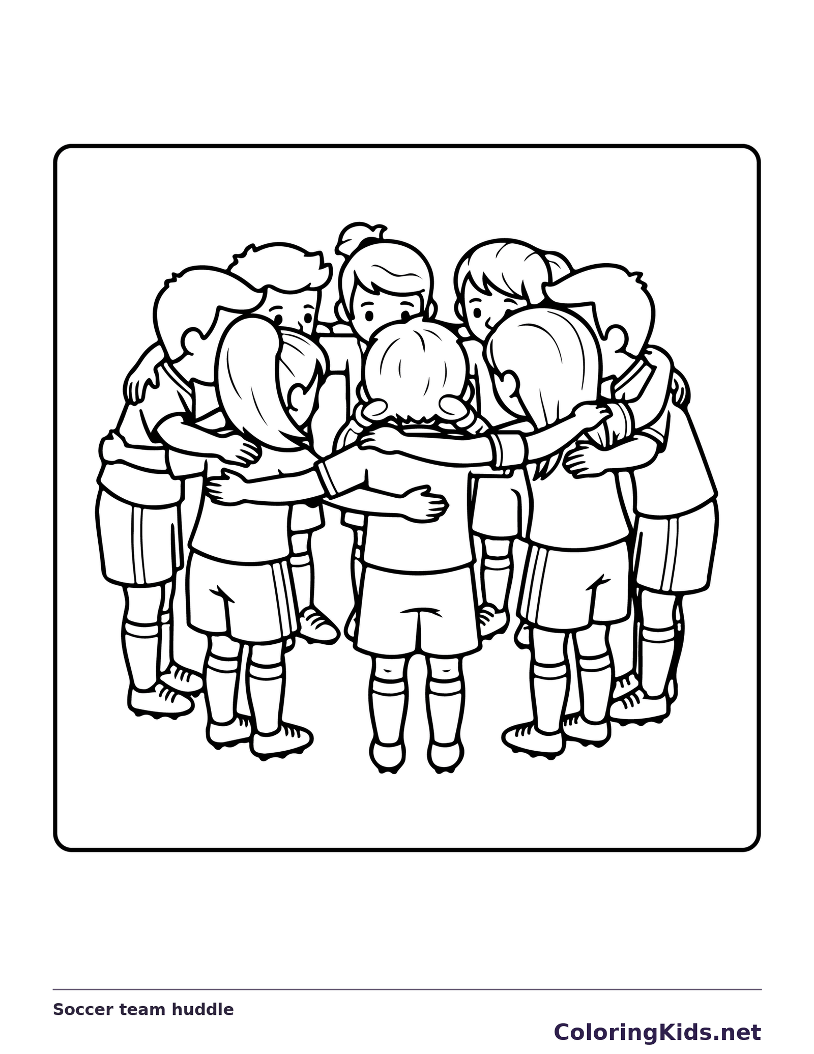 Youth soccer team standing in close huddle