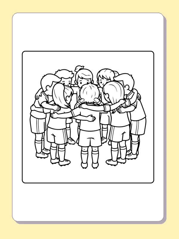 Youth soccer team standing in close huddle