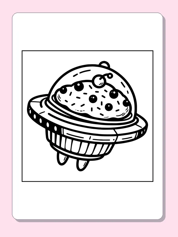 Cookie-faced spaceship under dome and striped ring