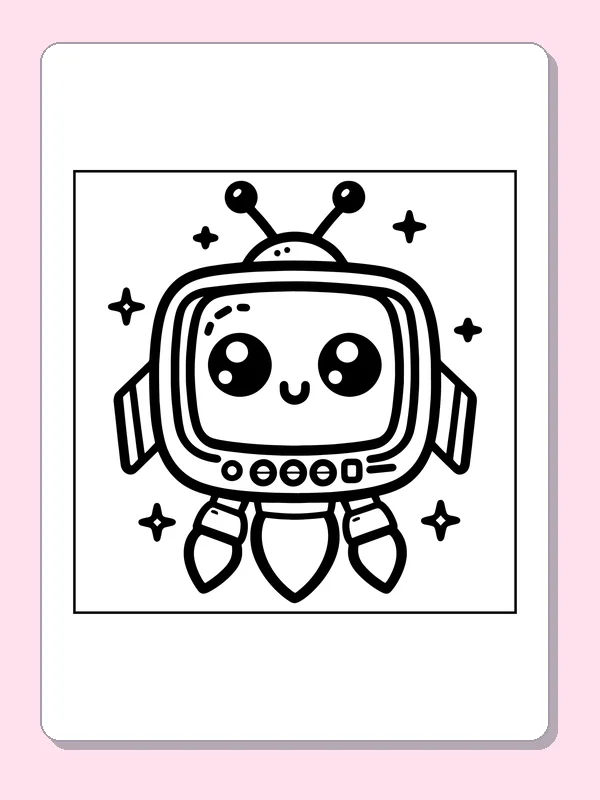 Smiling square robot rocket with three thrusters