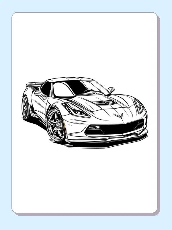 Black and white printable curved fender car coloring sheet