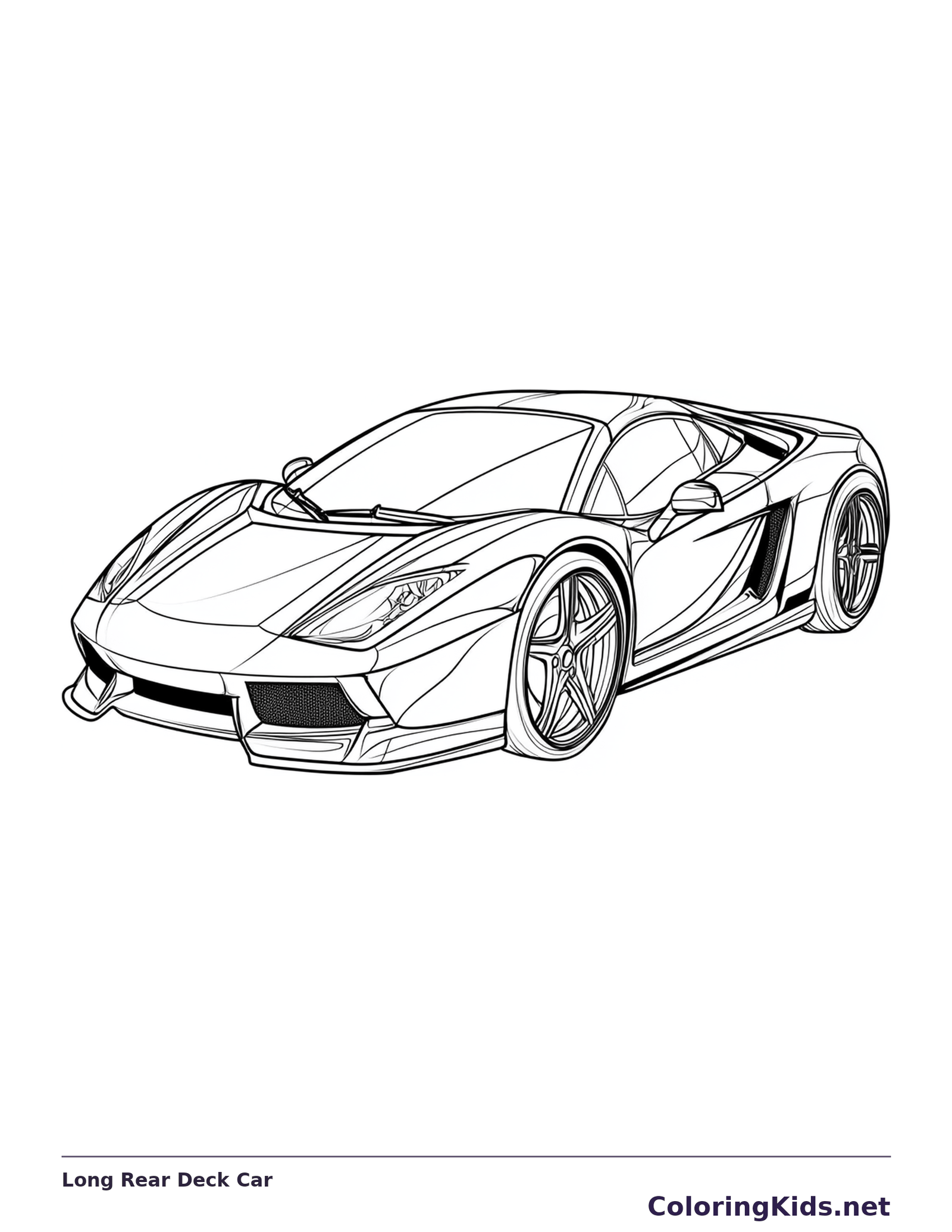 Black and white printable long rear deck car coloring sheet