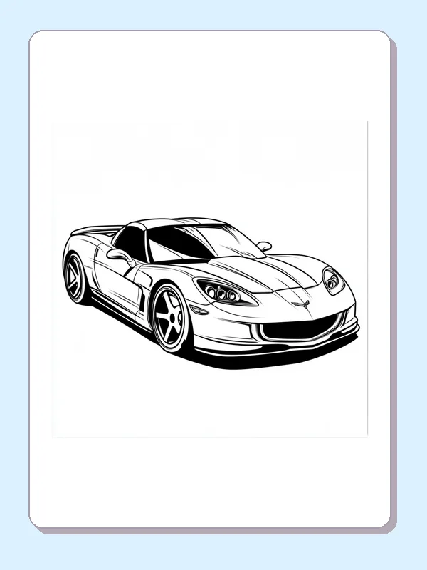 Black and white printable low sloped hood car coloring sheet