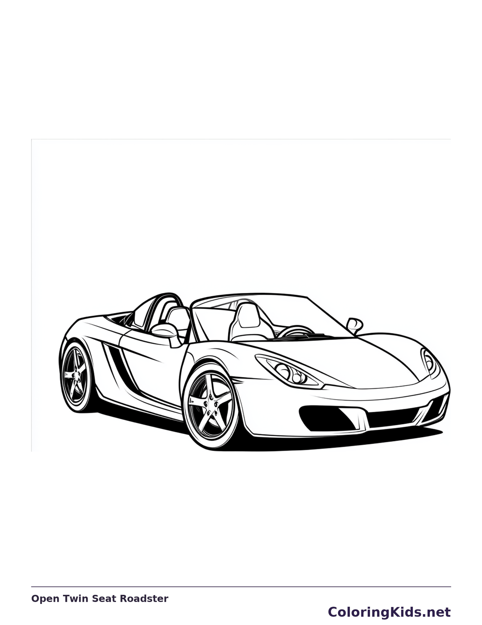 Black and white printable open twin seat roadster coloring sheet