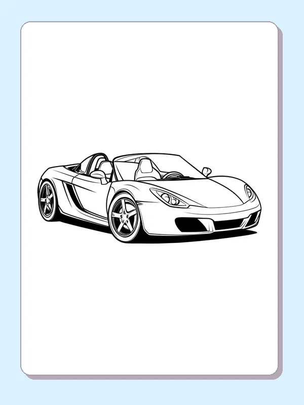 Black and white printable open twin seat roadster coloring sheet