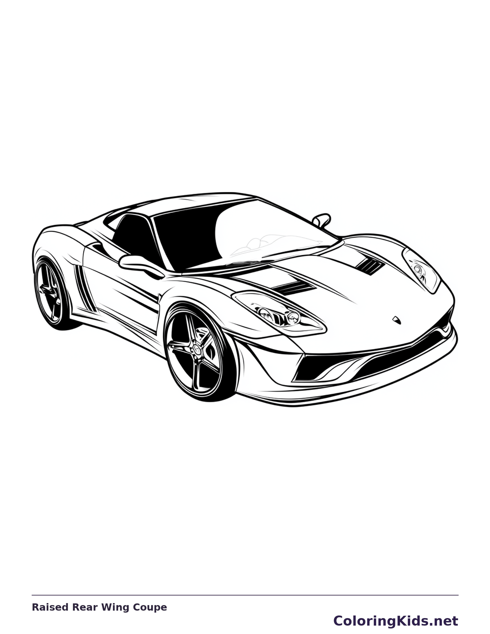 Black and white printable raised rear wing coupe coloring sheet