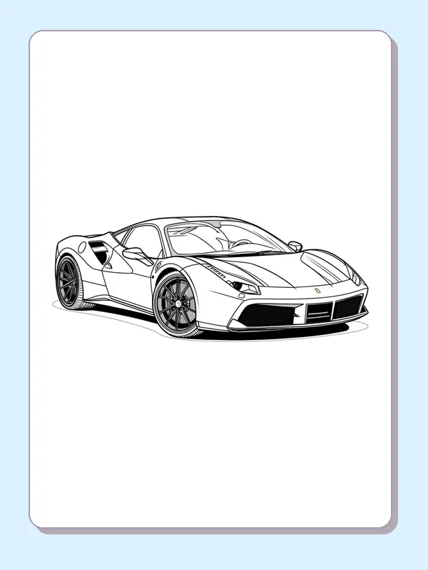 Black and white printable rounded headlight coupe coloring sheet