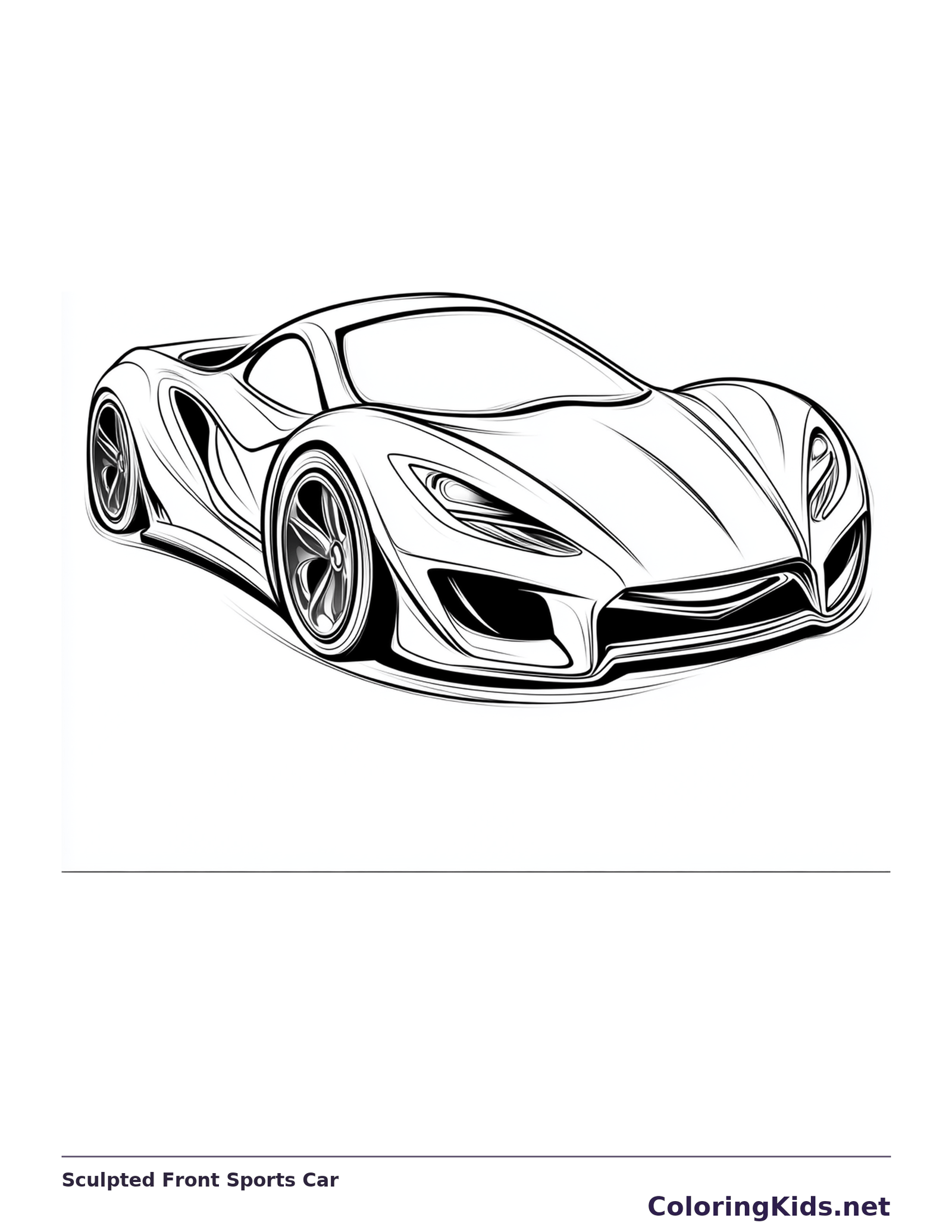 Black and white printable sculpted front sports car coloring sheet