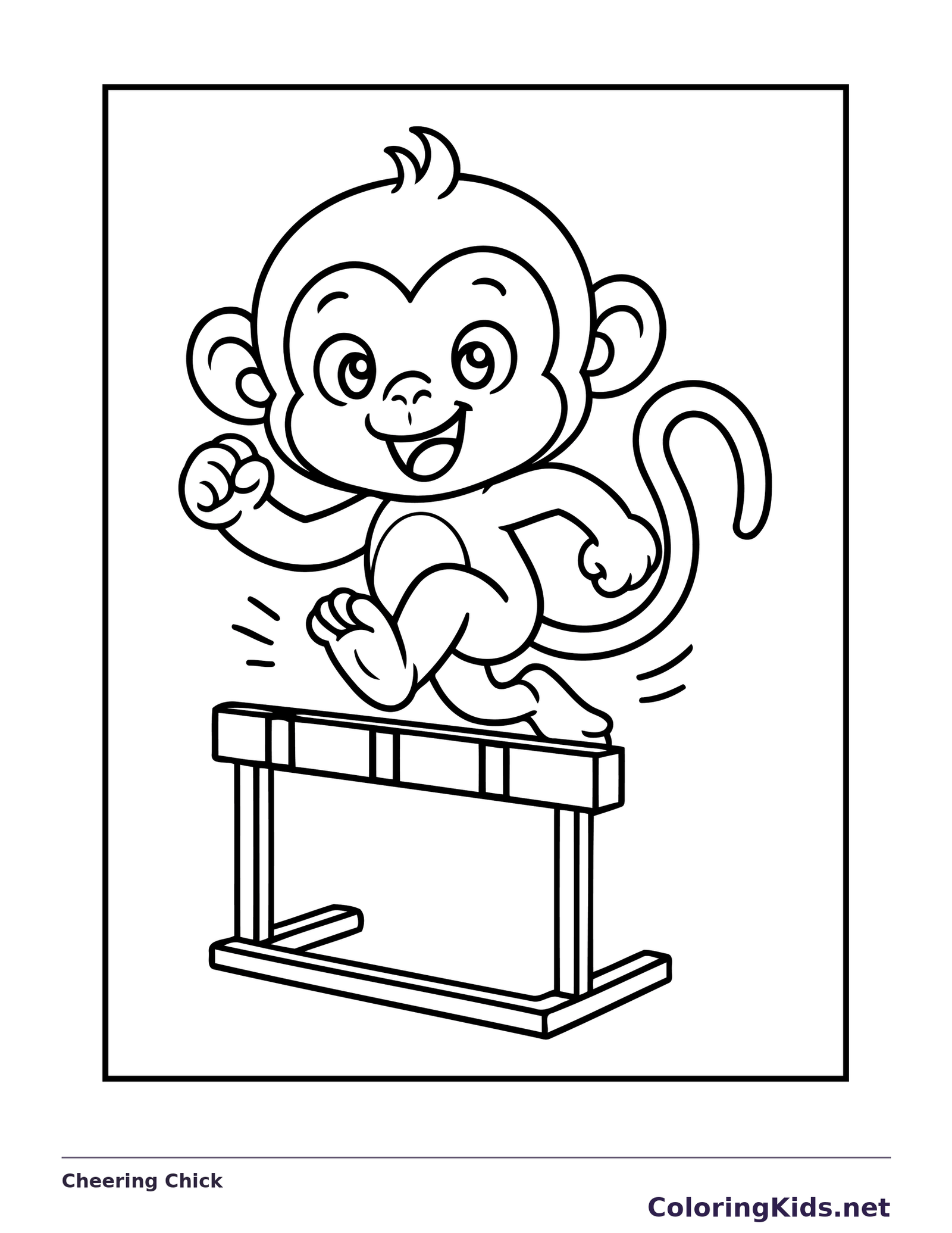 Black and white printable cheering chick coloring sheet