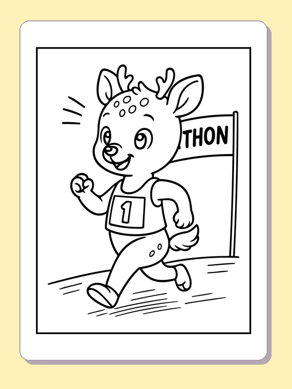 Black and white printable deer running race coloring sheet