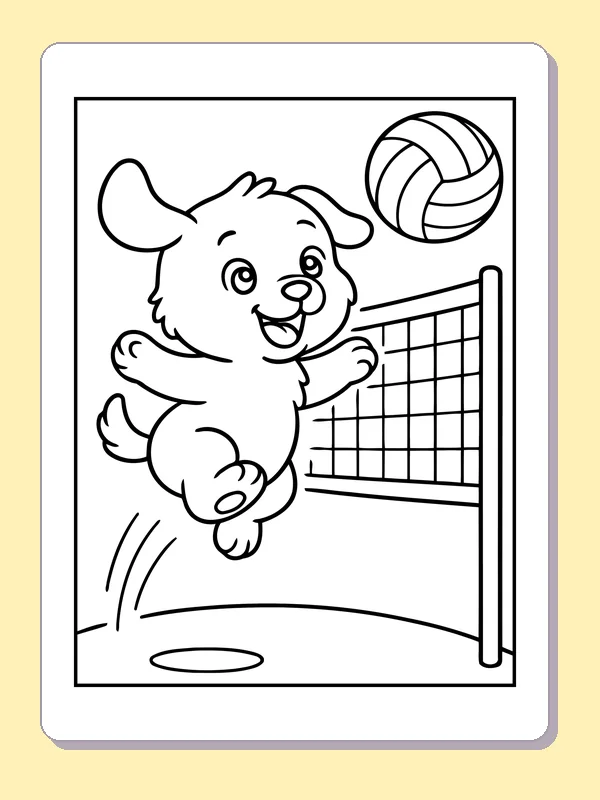 Black and white printable volleyball bear coloring sheet
