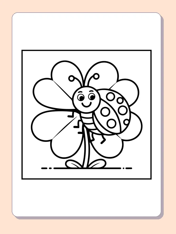 Printable spring coloring page with a ladybug resting on a large daisy