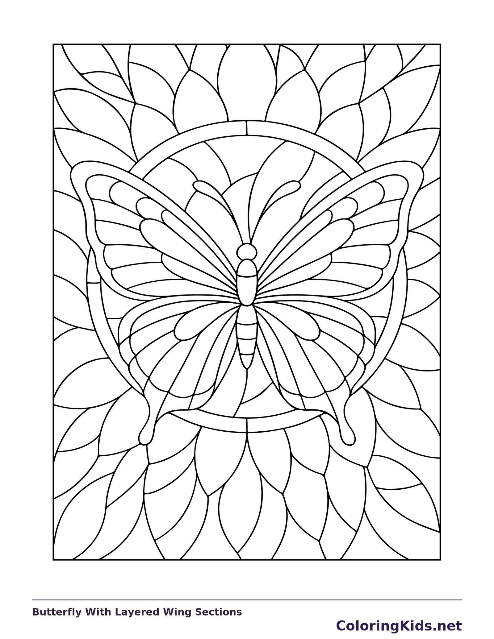 Butterfly with many mirrored wing cells against layered leaf-shaped panes