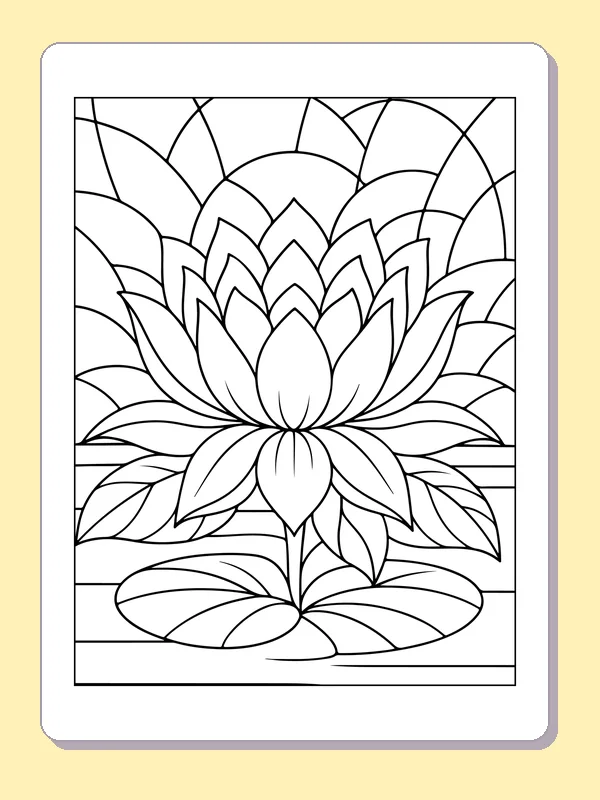 Layered lotus flower and pond leaves divided into many window-like panes