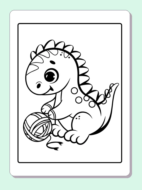 Black and white printable stegosaurus baby with a ball coloring sheet