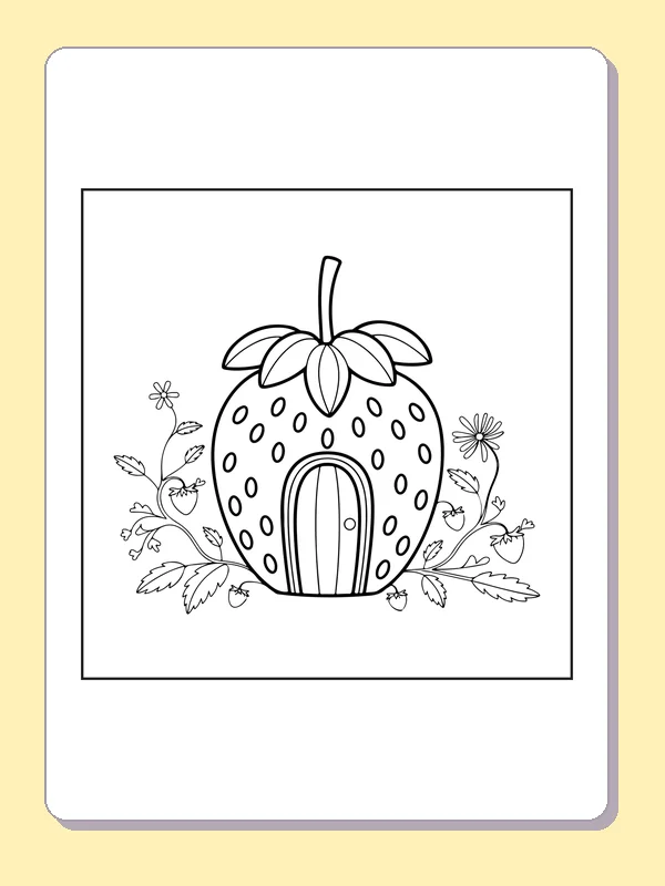 Black and white printable berry doorway with vines coloring sheet