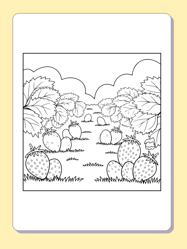 Black and white printable berry garden path coloring sheet
