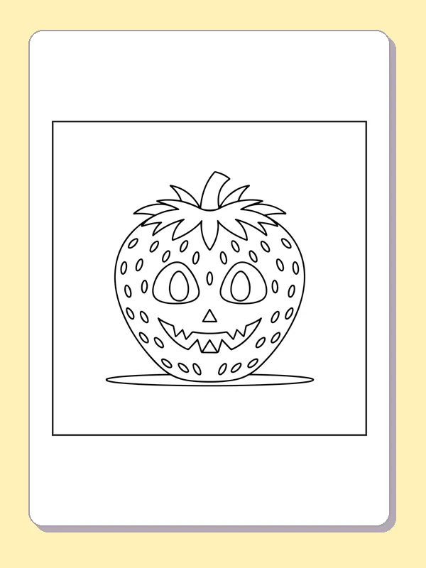 Black and white printable jack-o-lantern strawberry coloring sheet