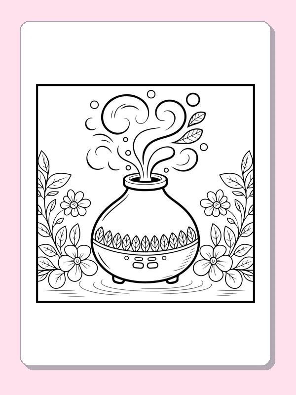 Black and white printable floral scent diffuser coloring sheet